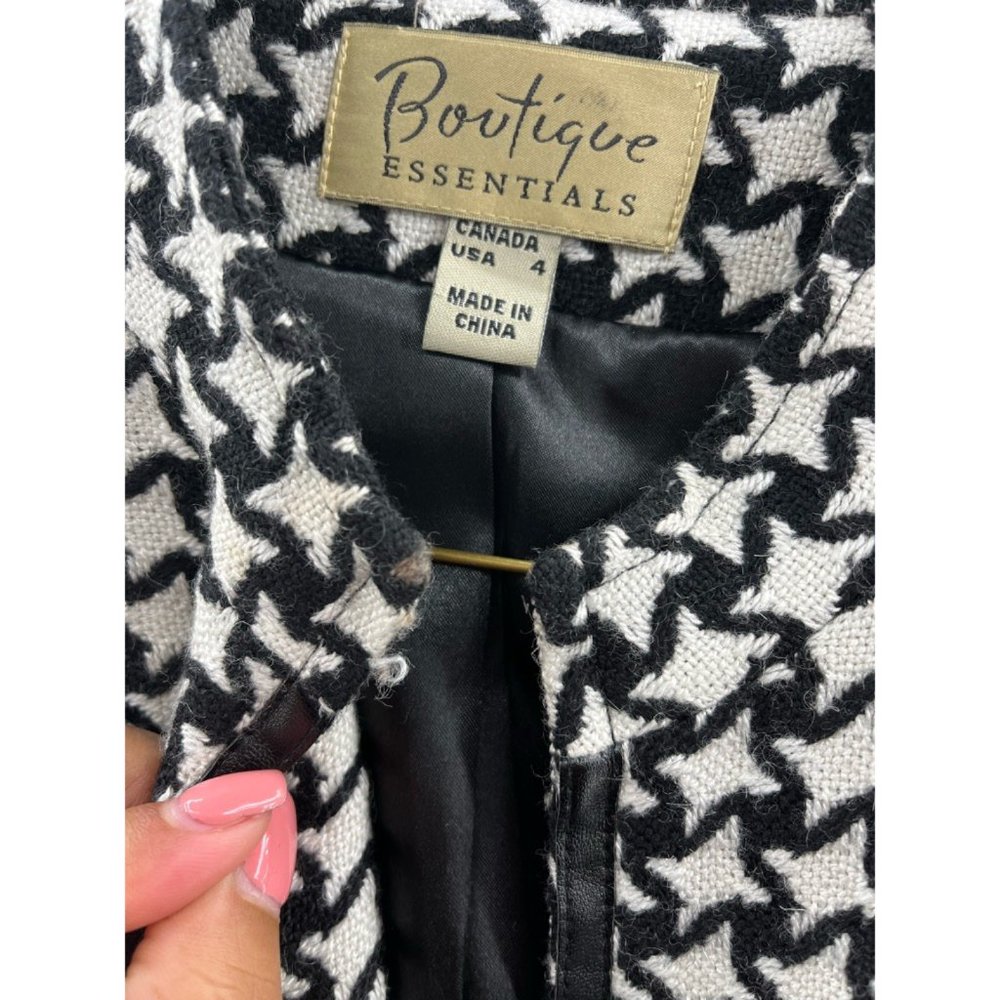 Boutique Essentials Womens Jacket Coat White Black Houndstooth Zip Wool Blend 4 - Picture 8 of 8